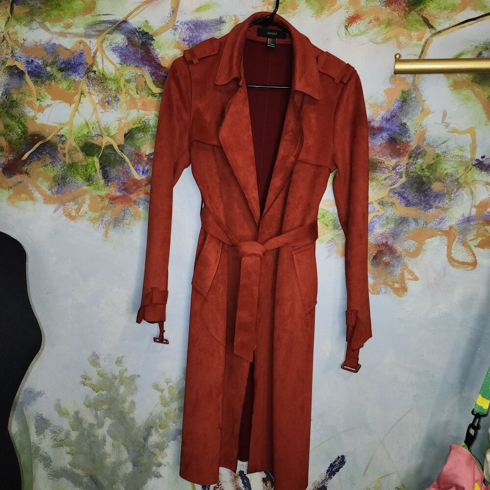 Forever 21 Women's Suede-Like Rust Trench Coat With Belt Size S - Picture 1 of 12